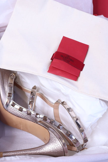 VALENTINO GARAVANI Rockstud Metallic Pumps Iron Ankle Strap Women's 41.5/US 11.5