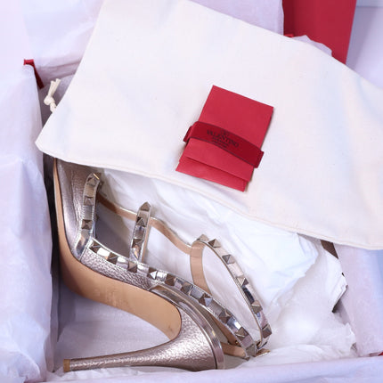 VALENTINO GARAVANI Rockstud Metallic Pumps Iron Ankle Strap Women's 41.5/US 11.5