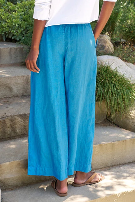 FRANK & EILEEN Maisie Wide Leg Pant Turquoise Blue High Rise Pull On Women's 10