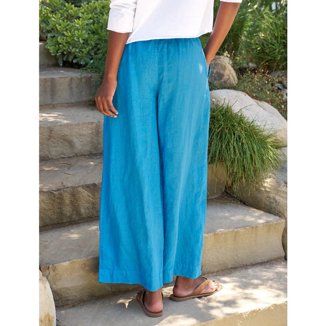 FRANK & EILEEN Maisie Wide Leg Pant Turquoise Blue High Rise Pull On Women's 10