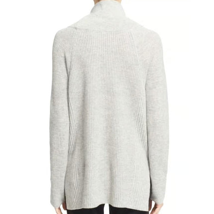 Vince Side Zip Ribbed Pullover Sweater Gray Cowl Neck Cashmere Wool Women's S