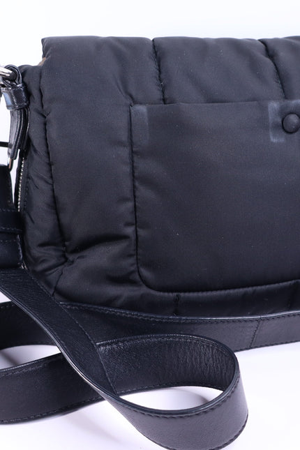 PRADA Tessuto Nylon Bomber Sound Bag Black Leather Adjustable Shoulder Strap
