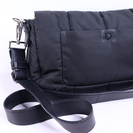 PRADA Tessuto Nylon Bomber Sound Bag Black Leather Adjustable Shoulder Strap