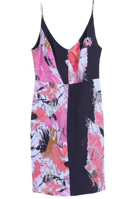 BLACK HALO Judy Floral Sheath Dress Black and Pink V Neck Ponte Knit Women's 10