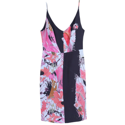 BLACK HALO Judy Floral Sheath Dress Black and Pink V Neck Ponte Knit Women's 10
