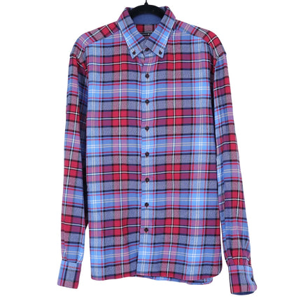 Hammer Made Flannel Button Down Shirt Red Blue Plaid Long Sleeve Men's L-XL/17