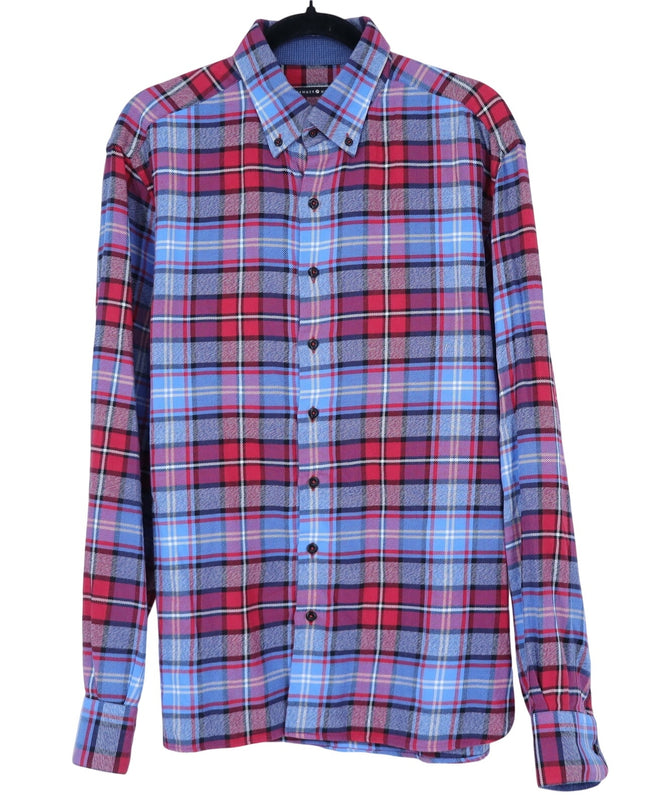 Hammer Made Flannel Button Down Shirt Red Blue Plaid Long Sleeve Men's L-XL/17