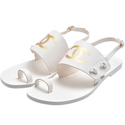 Chanel Interlocking CC Logo Leather Sandal White Slingback Women's 36/US 5.5