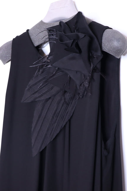 FABIANA FILIPPI Feather Embellished Lagenlook Maxi Dress Black Lined Women's XL