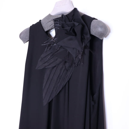 FABIANA FILIPPI Feather Embellished Maxi Dress Black Lined Lagenlook Women's XL