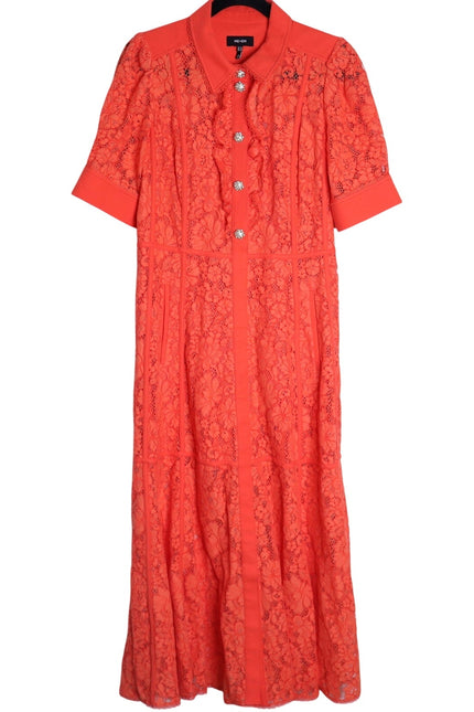 ME+EM Guipure Lace Ruffle Maxi Dress Papaya Orange Short Sleeve Women's 8