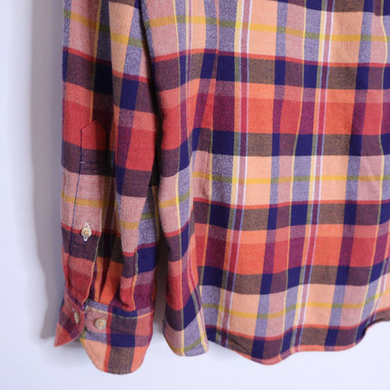 STENSTROMS Slimline Button Down Shirt Orange Multi Tartan Plaid Men's L