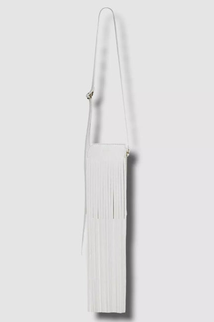 REE PROJECTS Do Fringe Leather Neck Pouch White Leather Crossbody Sling Bag