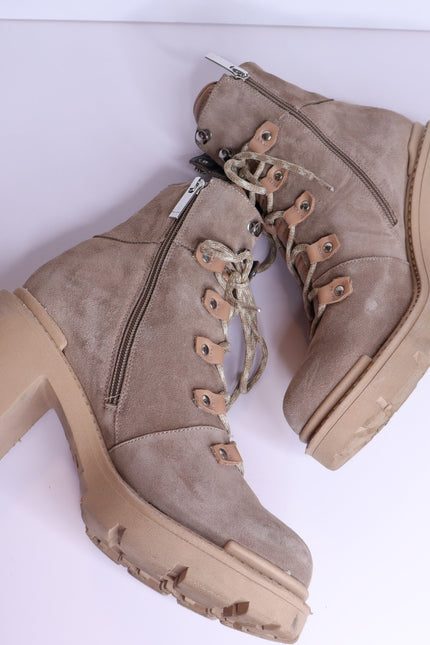 AQUATALIA Valia Platform Heeled Combat Boot Light Taupe Suede Women's 10.5