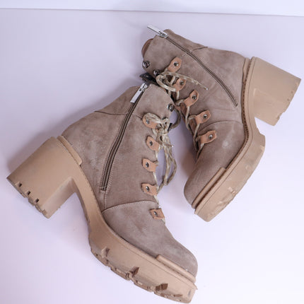 AQUATALIA Valia Platform Heeled Combat Boot Light Taupe Suede Women's 10.5