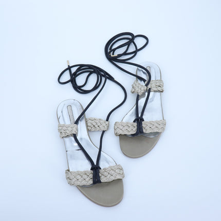 STELLA MCCARTNEY Gladiator Sandals Taupe Black Braided Lace Women's 37.5/US 7.5