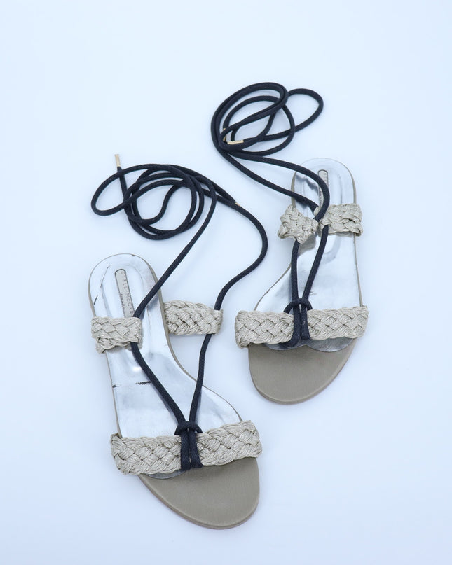 STELLA MCCARTNEY Gladiator Sandals Taupe Black Braided Lace Women's 37.5/US 7.5