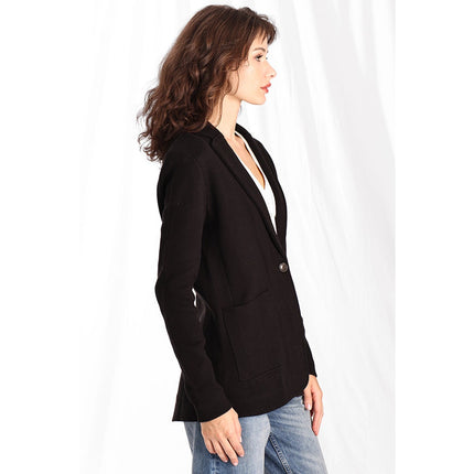 MINNIE ROSE Cotton Blend Boyfriend Blazer Black One Button Unlined Women's S