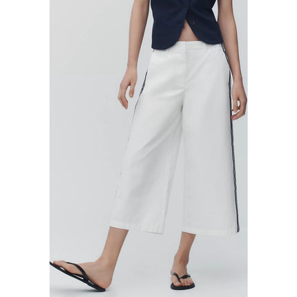 Maeve Gaucho Pants White Side Stripe NWT Cropped Wide Leg High Rise Women's 4