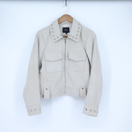Rails Zeta Studded Jacket Taupe Goat Suede Leather Zip Up Women's S
