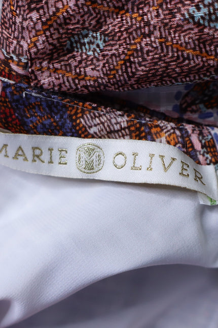 MARIE OLIVER Catie Mini Dress Anise Print Pleated Long Sleeve Women's S