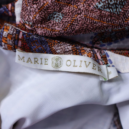 MARIE OLIVER Catie Mini Dress Anise Print Pleated Long Sleeve Women's S