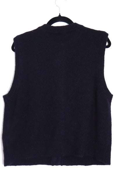 SEZANE Sacha Sweater Vest Cardigan Black w/ Gold Button Wool Blend Women's M