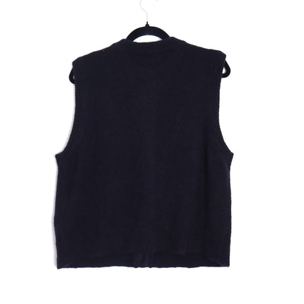 SEZANE Sacha Sweater Vest Cardigan Black w/ Gold Button Wool Blend Women's M