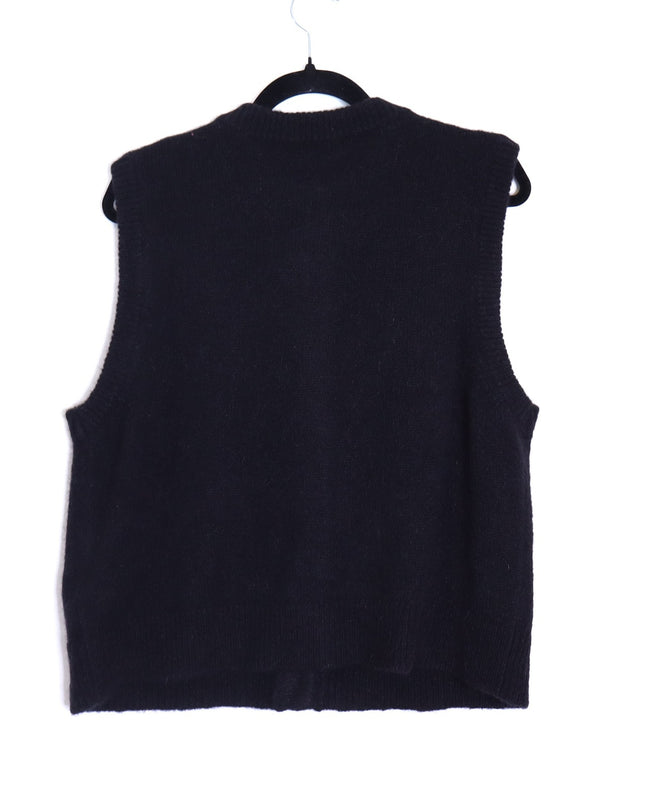 SEZANE Sacha Sweater Vest Cardigan Black w/ Gold Button Wool Blend Women's M