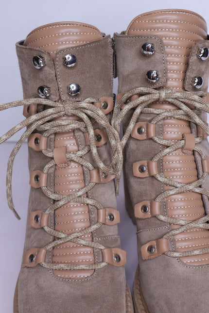 AQUATALIA Valia Platform Heeled Combat Boot Light Taupe Suede Women's 10.5