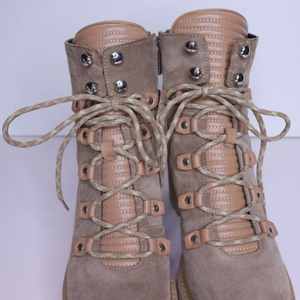 AQUATALIA Valia Platform Heeled Combat Boot Light Taupe Suede Women's 10.5