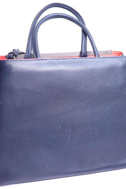 FENDI Medium Calfskin Leather 2Jours Shopping Tote Bag Navy with Red