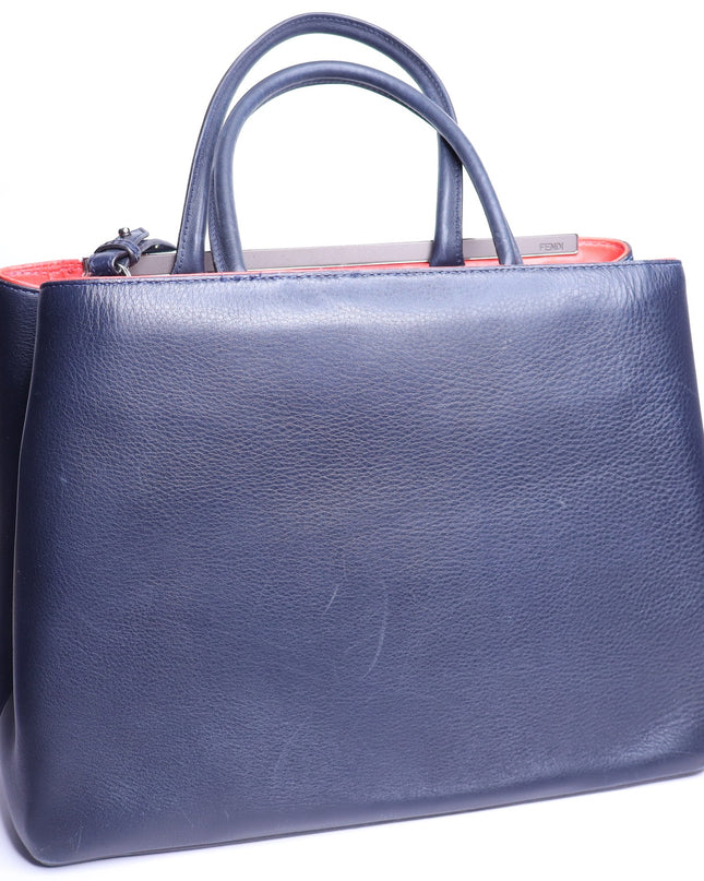 FENDI Medium Calfskin Leather 2Jours Shopping Tote Bag Navy with Red