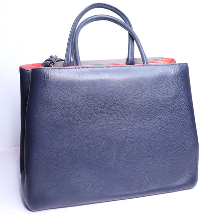 FENDI Medium Calfskin Leather 2Jours Shopping Tote Bag Navy with Red