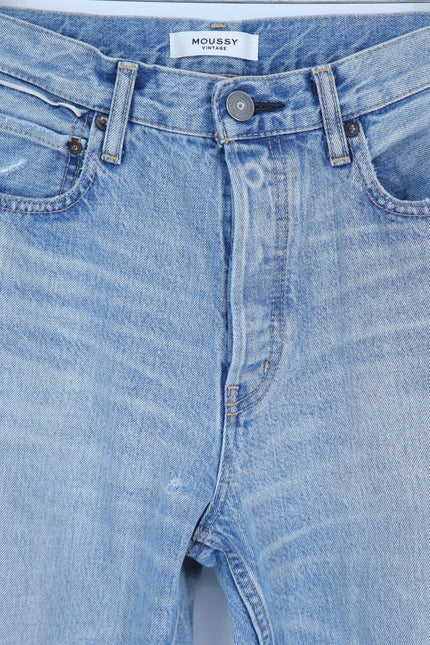 MOUSSY Tifton Wide Straight Jeans Light Blue High Rise Distressed Women's 28