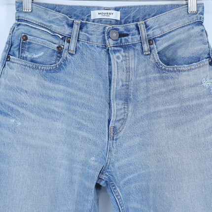 MOUSSY Tifton Wide Straight Jeans Light Blue High Rise Distressed Women's 28