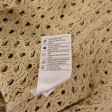 Vince Macrame Cotton Polo Sweater Pale Nut Open Knit Pullover Women's L