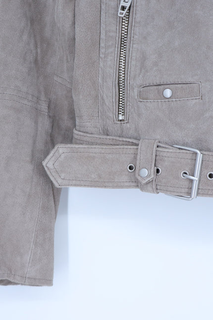 BLANKNYC Cropped Suede Moto Jacket Sand Stoner Full Zip Long Sleeve Women' S