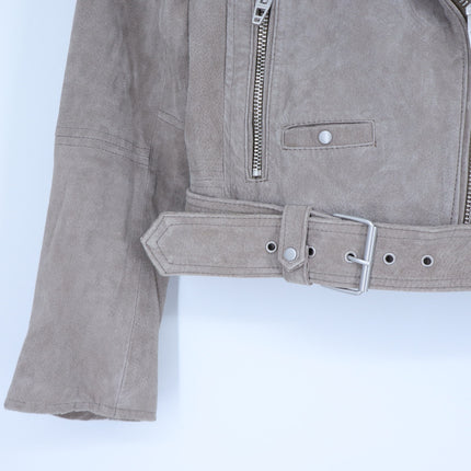 BLANKNYC Cropped Suede Moto Jacket Sand Stoner Full Zip Long Sleeve Women' S