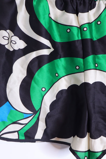 ZARA NWT Printed High Waisted Bermuda Shorts Green Black Pull On Women's S