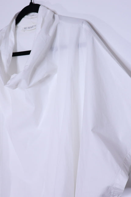 WJ MARTIN Boxy Hi-Lo Blouse White Cowl Neck Short Sleeve Women's 44/US 8