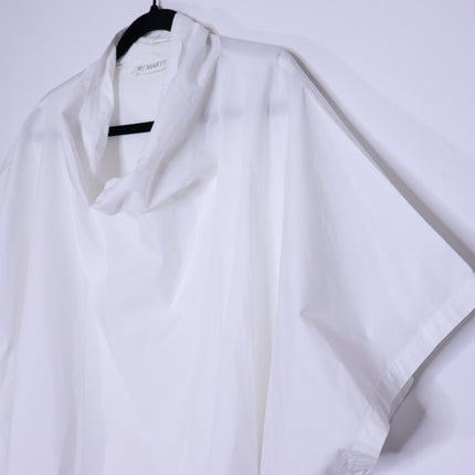 WJ MARTIN Boxy Hi-Lo Blouse White Cowl Neck Short Sleeve Women's 44/US 8