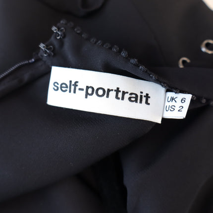 Self-Portrait Floral Guipure Blouse Black Lace Up Long Sleeve Women's 2