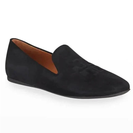 Tory Burch Ruby Smoking Loafers Black Suede Almond Toe Slip On Women's 10M