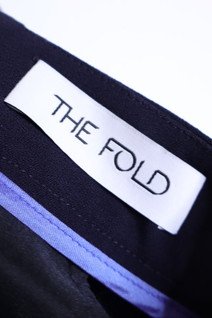 THE FOLD Clever Crepe Adelaide Wide Leg Trousers Navy Blue High Rise Women's 10