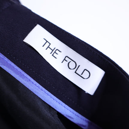 THE FOLD Clever Crepe Adelaide Wide Leg Trousers Navy Blue High Rise Women's 10