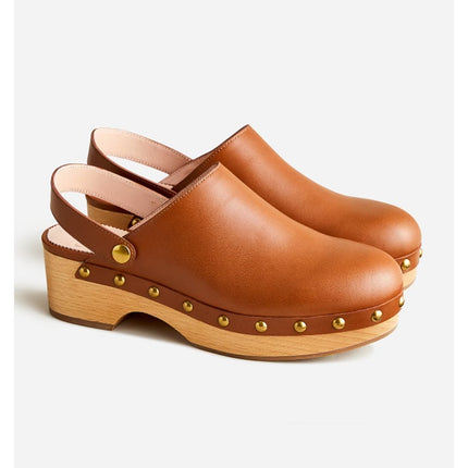 J. Crew Convertible Leather Clogs Brown Studded Wood Sole Slingback Women's 9