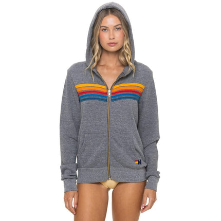 Aviator Nation 5 Stripe Zip Up Hoodie Heathered Grey Classic Fit Women's S
