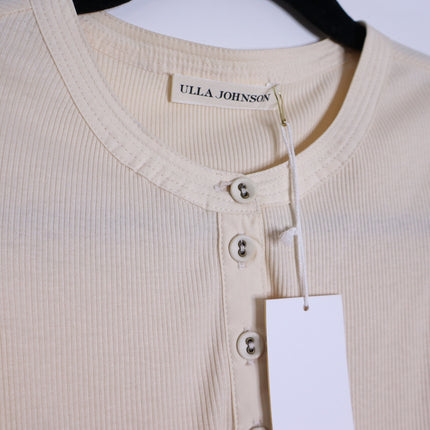 ULLA JOHNSON Iman Poplin Sleeve Top NWT Cream Henley Ribbed Women's P/US 0-00