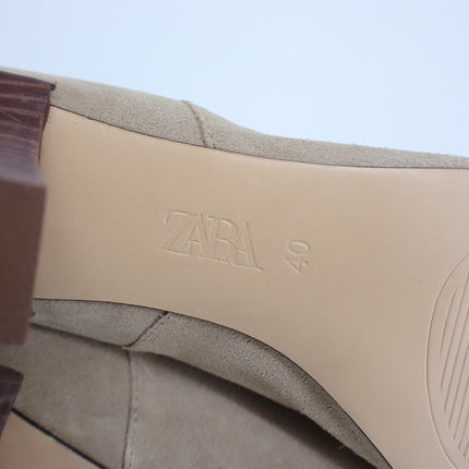 Zara Suede Heeled Boots Tan Soft Split Pointed Toe Women's 40/US 9